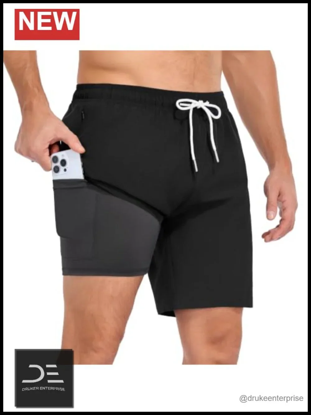 2 in 1 Mens Swim Trunks 7 Inch Compression Liner Quick Dry with Zipper Pockets